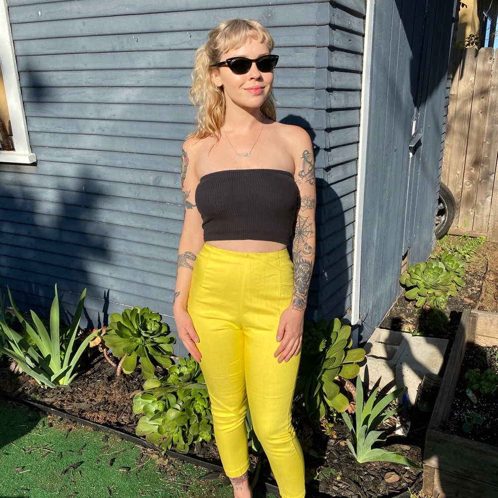 Petite high waisted rear zipper pant